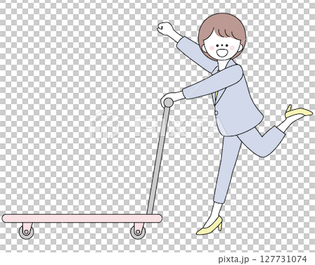 穿著西裝的女人推著車子的插圖 穿著西裝的女人推著車子的插圖 127731074