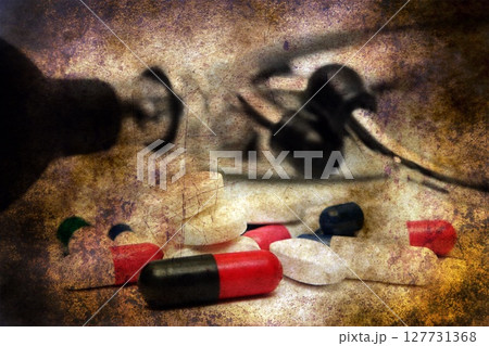 Pills on grunge background concept Pills on grunge background concept 127731368