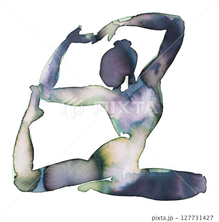Elegant dancer poses gracefully in a watercolor illustration showcasing flexibility and artistry 127731427
