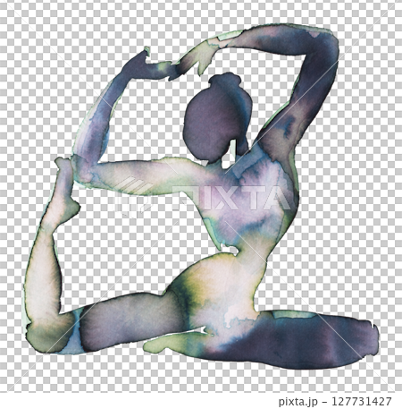 Elegant dancer poses gracefully in a watercolor illustration showcasing flexibility and artistry 127731427