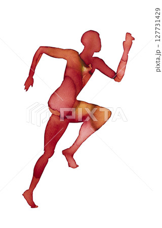 Dynamic running pose captured in vibrant watercolor illustration 127731429