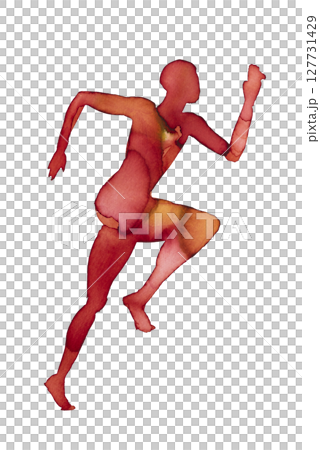Dynamic running pose captured in vibrant watercolor illustration 127731429