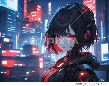 屋上に立つサイバーガール 127731489