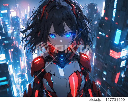 屋上に立つサイバーガール 屋上に立つサイバーガール 127731490
