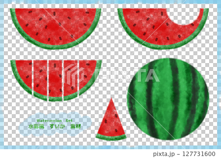 水彩風格手繪西瓜套裝 127731600