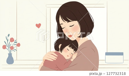 母親と子供が抱き合う、愛情あふれる温かいひととき 母親と子供が抱き合う、愛情あふれる温かいひととき 127732318