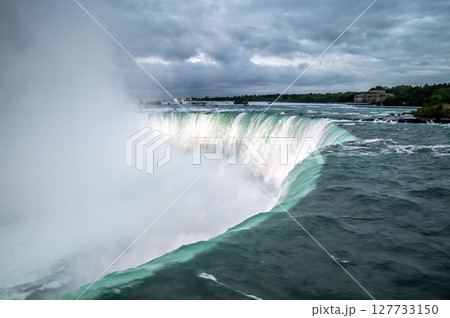 Canadian side view of Niagara Falls, Horseshoe Falls in a sunny day in Niagara Falls, Ontario, Canada 127733150