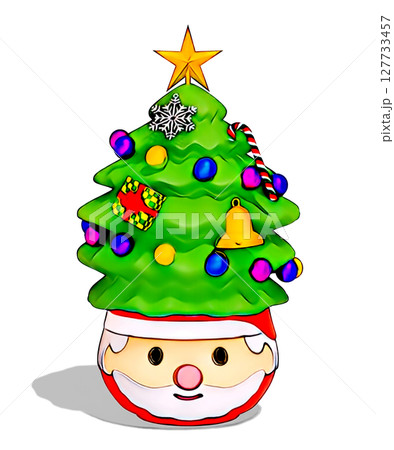 クリスマスツリーサンタクロースのポット-絵本タッチ2(ビビッド縁取り) クリスマスツリーサンタクロースのポット-絵本タッチ2(ビビッド縁取り) 127733457
