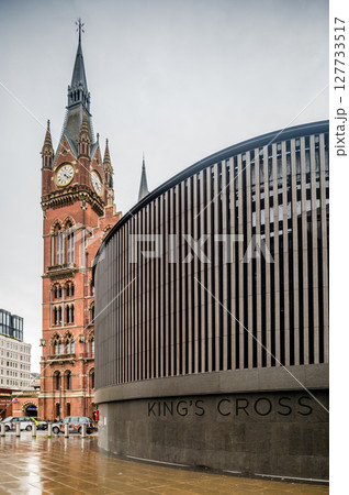 A tower of St Pancras International Railway Station against cloudy sky. London, UK. 127733517
