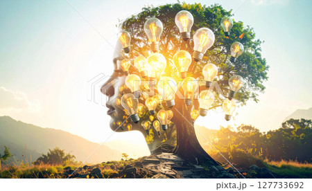 creative light bulbs illustrations . Background concept. Generated Image 127733692