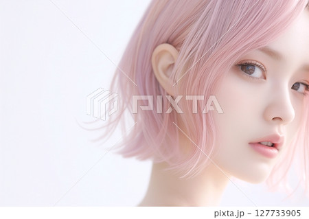 ピンクに染めた女性・ヘアカラー「AI生成画像」 127733905