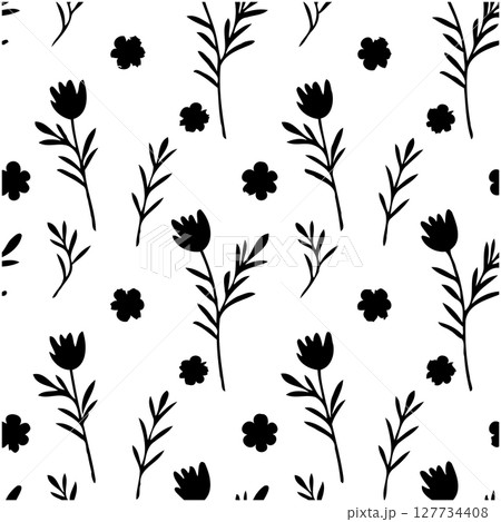 Minimalist botanical pattern with stylized flowers and delicate branches design Minimalist botanical pattern with stylized flowers and delicate branches design 127734408