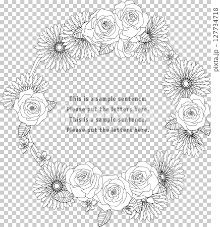 Background material <flower (flower arrangement) frame, wreath, circle, rose, gerbera, allium coigny, monochrome> Background material <flower (flower arrangement) frame, wreath, circle, rose, gerbera, allium coigny, monochrome> 127734718