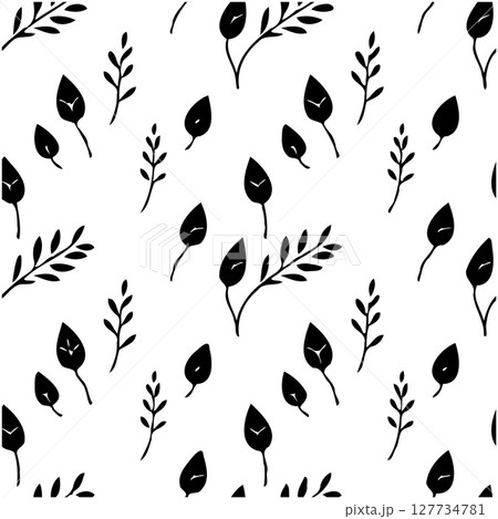 Elegant Black and White Floral Pattern: A Timeless Botanical Design with Repeating Motifs 127734781