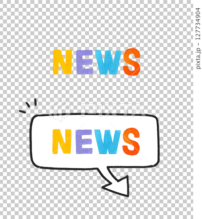 news（ニュース）のカラフルな手書き文字とフキダシのセット 127734904