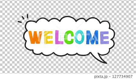 Colorful handwritten letters and speech bubbles saying "welcome" 127734907