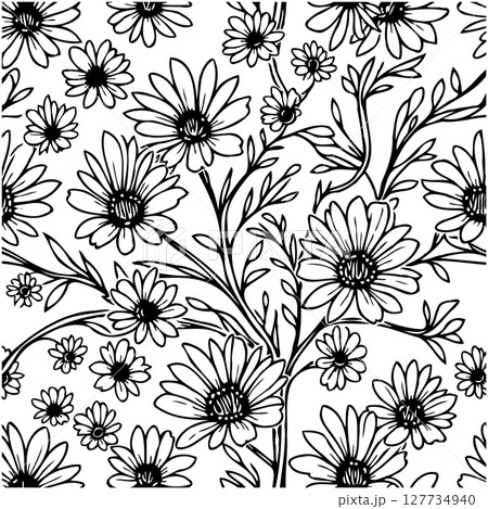 Elegant floral seamless pattern with hand-drawn daisies on white background Elegant floral seamless pattern with hand-drawn daisies on white background 127734940