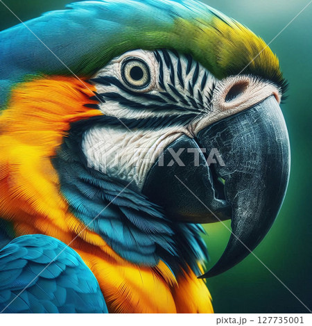 Close-up portrait of a blue-and-yellow macaw with bright feathers Close-up portrait of a blue-and-yellow macaw with bright feathers 127735001