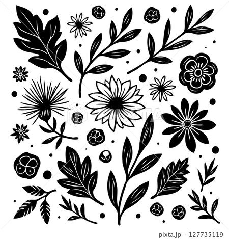 Elegant Black and White Floral Vector Illustration for Design and Decoration 127735119