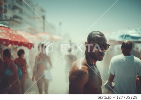 Hot weather: summer heat, stuffy street, warm sunlight, outdoor warmth, blazing air, bright sky, rising pressure, human discomfort, sultry climate, sunny day Hot weather: summer heat, stuffy street, warm sunlight, outdoor warmth, blazing air, bright sky, rising pressure, human discomfort, sultry climate, sunny day 127735229