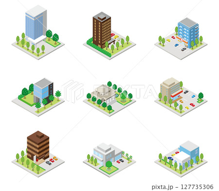 建物の立体的なイラスト. アイソメトリック画法. 127735306