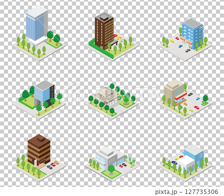 建物の立体的なイラスト. アイソメトリック画法. 127735306