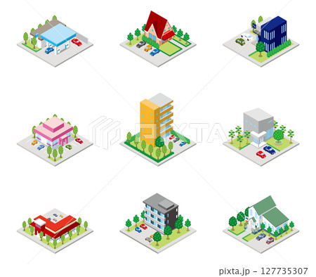 建物の立体的なイラスト. アイソメトリック画法. 127735307