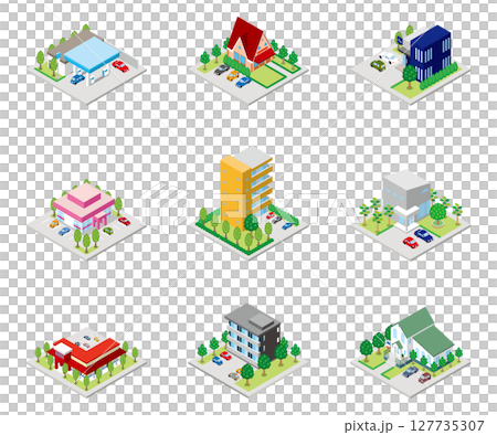 建物の立体的なイラスト. アイソメトリック画法. 127735307