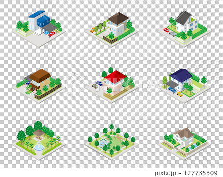 建物の立体的なイラスト. アイソメトリック画法. 127735309