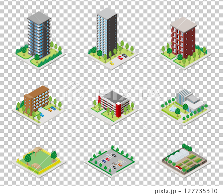 建物の立体的なイラスト. アイソメトリック画法. 127735310