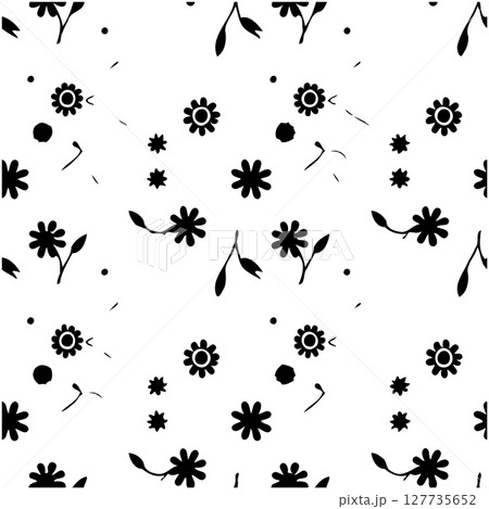 Black and white floral pattern design with a contemporary and playful aesthetic 127735652