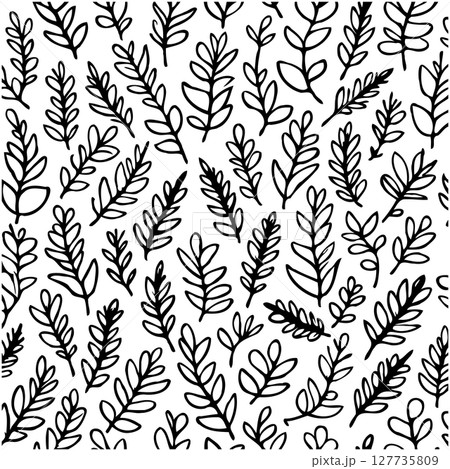 Elegant botanical foliage pattern: Hand-drawn leaves and branches background 127735809