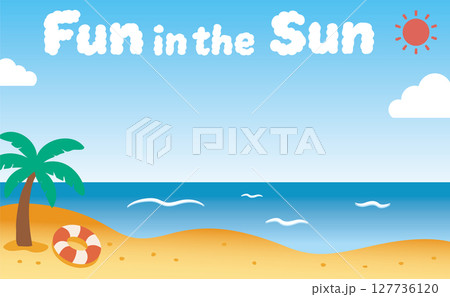 海辺に浮かぶ手描き雲文字背景(Fun in the Sun)01 海辺に浮かぶ手描き雲文字背景(Fun in the Sun)01 127736120