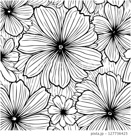 Floral pattern in black and white with intricate line work and stylized design Floral pattern in black and white with intricate line work and stylized design 127736425