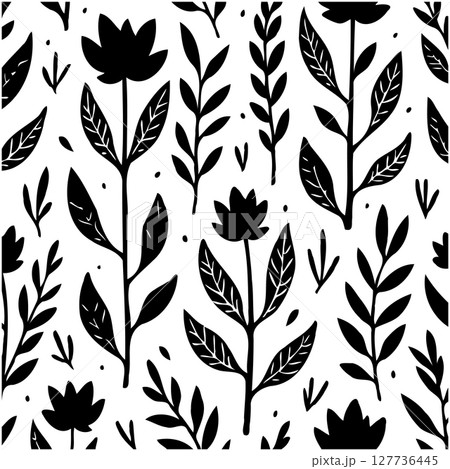 Elegant floral pattern in black and white, perfect for backgrounds and designs 127736445