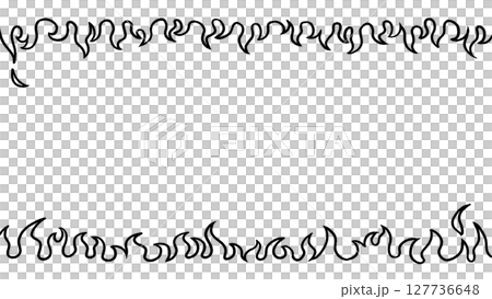 炎の手描き風白黒フレーム　黒線画 127736648