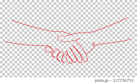 握手する手の一筆書きイラスト　線画　ラインアート　赤 127736753