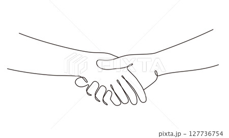 握手する手の一筆書きイラスト　線画　ラインアート　黒 127736754