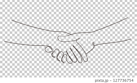 握手する手の一筆書きイラスト　線画　ラインアート　黒 127736754