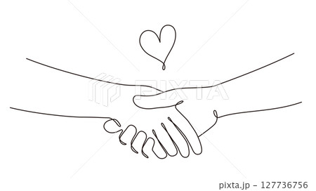 握手する手とハートの一筆書きイラスト 線画 ラインアート 黒 握手する手とハートの一筆書きイラスト 線画 ラインアート 黒 127736756