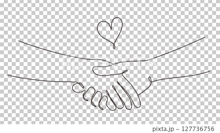握手する手とハートの一筆書きイラスト 線画 ラインアート 黒 握手する手とハートの一筆書きイラスト 線画 ラインアート 黒 127736756