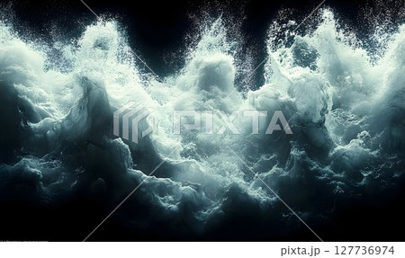 Crashing Waves Against Darkness: A Dramatic Ocean Scene with Tur 127736974