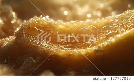 Golden Liquid Surface with Bubbles and Glistening Light Golden Liquid Surface with Bubbles and Glistening Light 127737019