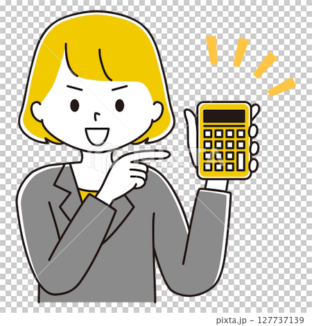 一位身穿西裝、手持計算器的女士的插圖 127737139