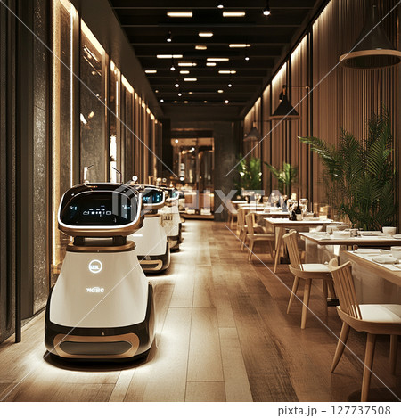 未来型レストランの配膳ロボット導入風景 127737508