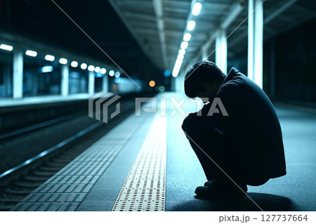 感情を映す一瞬   ストレスと孤独の演出素材 駅でうずくまる 127737664