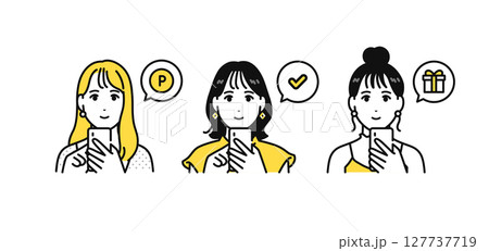 スマートフォン 通知 若い女性 アイコン イラスト セット 127737719