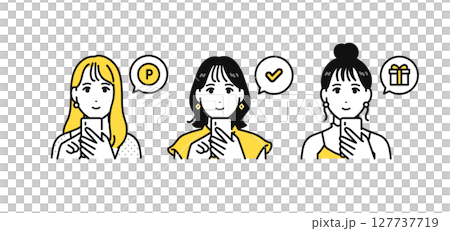 スマートフォン 通知 若い女性 アイコン イラスト セット 127737719
