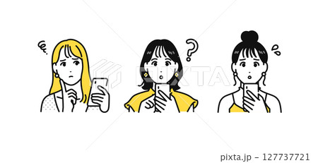 スマホ 悩む 若い女性 アイコン イラスト セット スマホ 悩む 若い女性 アイコン イラスト セット 127737721