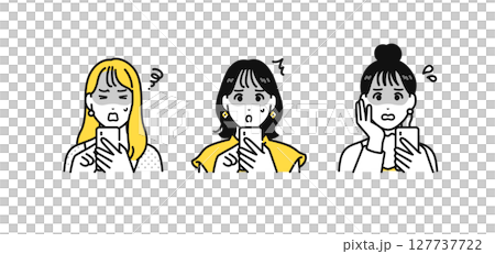スマホ 青ざめる 若い女性 アイコン イラスト セット 127737722